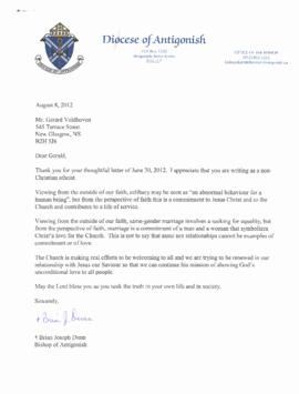 A letter from Rev. Brian J. Dunn to Gerard Veldhoven